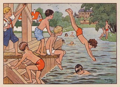 Poikien uinti ja sukellus (värilitro) tekijältä Carl Robert Arthur Thiele