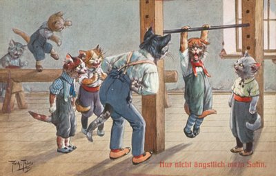 Humoristinen kissapostikortti (värilitografia) tekijältä Carl Robert Arthur Thiele