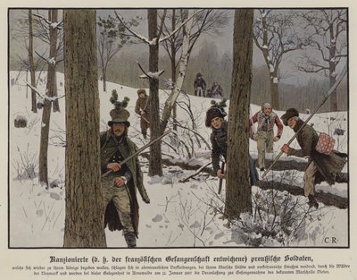 Preussilaissotilaat välttelevät ranskalaista vankeutta, tammikuu 1807 (värilitho) tekijältä Carl Röchling