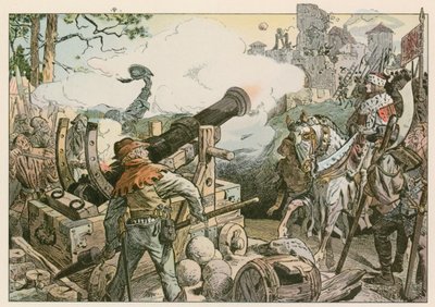 Frederick I (1371-1440) taistelee Von Quitzowin perhettä vastaan vuonna 1414 tekijältä Carl Rohling