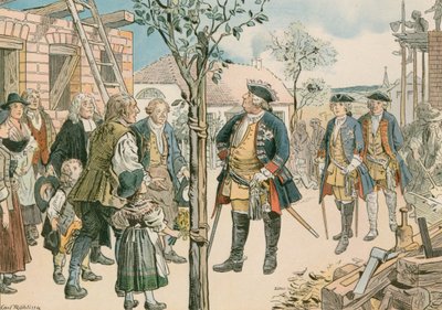 Frederick William I (1688-1740) siirtymään joutuneiden salzburgilaisten kanssa Itä-Preussissa vuonna 1739 tekijältä Carl Rohling