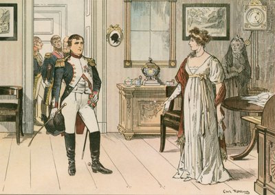 Preussin kuningatar Louise (1776-1810) ja Napoleon I (1769-1821) Tilsitissä vuonna 1807 Tilsitin toisen sopimuksen allekirjoittamisen yhteydessä tekijältä Carl Rohling