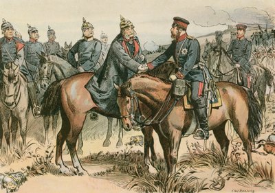 Wilhelm I, Preussin kuningas ja ensimmäinen Saksan keisari (1797-1888) tervehtimässä poikaansa Sadowassa vuonna 1866 tekijältä Carl Rohling