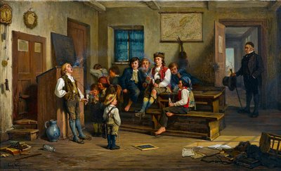 Kielletty hedelmä (luokkahuoneessa, koululaiset polttavat piippua) - Kielletty hedelmä - Carl Bernhard Schloesser (1832-1914 jälkeen). öljy kankaalle tekijältä Carl Schlosser