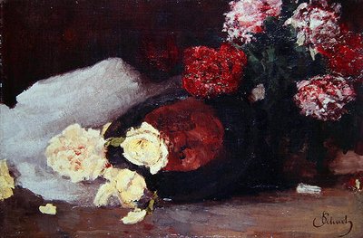 Asetelma teeruusujen kanssa, noin 1885 (öljy kankaalle) tekijältä Carl Schuch