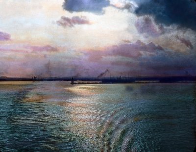 Japani, vaikutelma Tokionlahdelta lähellä Yokohamaa , kuvan päivämäärä: noin 1920. Carl Simonin arkisto tekijältä Carl Simon