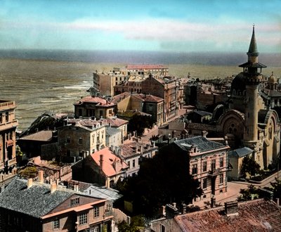 Romania, Constantan kaupunki, yksi Mustanmeren suurimmista satamista. Näkymä Suurelle Mahmudiye-moskeijalle, kuvan päivämäärä: noin 1920. Carl Simonin arkisto tekijältä Carl Simon