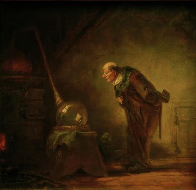 Der Alchimist mit Buch in der linken Hand tekijältä Carl Spitzweg