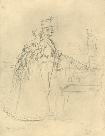 Die Begegnung, 1800-luvun puoliväli, loppu, n. 1924. tekijältä Carl Spitzweg
