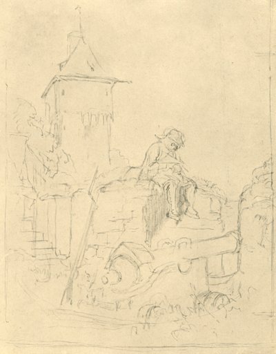 Die Schildwache, 1800-luvun puoliväli, loppu, n. 1924. tekijältä Carl Spitzweg