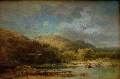 Hütte am See mit Figuren tekijältä Carl Spitzweg