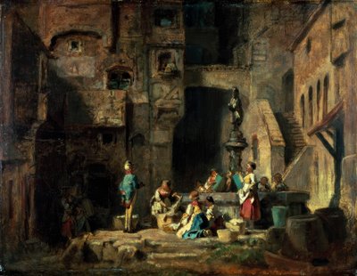 Wäscherinnen am Brunnen tekijältä Carl Spitzweg