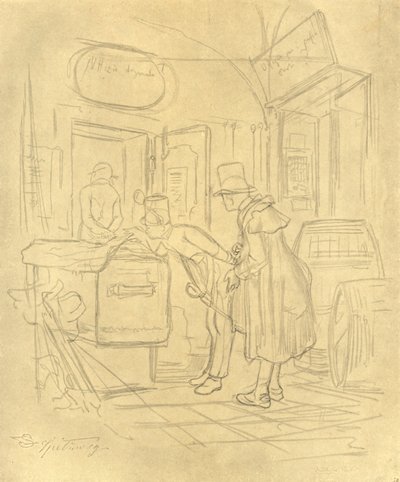 Zollvisitation I, 1800-luvun puoliväli, loppu, n. 1924. tekijältä Carl Spitzweg