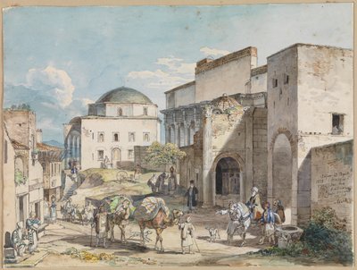 Katujuhlat Ateenassa. Hadji Hazekisin palatsi ja Tzistarakisin moskeija tekijältä Carl Wilhelm Heideck