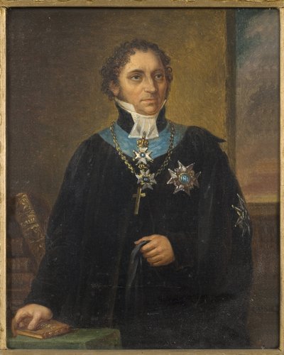 Muotokuva Johan Olof Wallinista (1779-1839), kirjoittanut Nordgren, Carl Wilhelm (1804-1857). Öljy kankaalle. Mitat: 18 x 15 cm. Tukholman kansallismuseo tekijältä Carl Wilhelm Nordgren