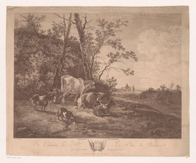 Maisema karjan kanssa Paturage Hollandois (otsikko esineessä) tekijältä Carl Wilhelm Weisbrod