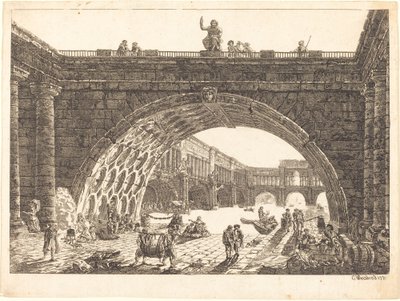 Monumentaalisen sataman arkkitehtoninen fantasia tekijältä Carl Wilhelm Weisbrod after Hubert Robert