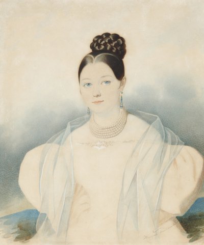 Kreivitär Jekaterina Aleksandrovna Zubovan muotokuva, s. Obolenskaja 1811-1843, 1830-luku. tekijältä Carl von Hampeln