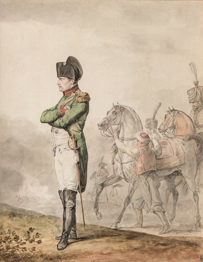Keisari Napoleon Bonaparte I (1769-1821) Austerlitzissä (kynä ja akvarelli korostettu valkoisella) tekijältä Carle (attr. to) Vernet