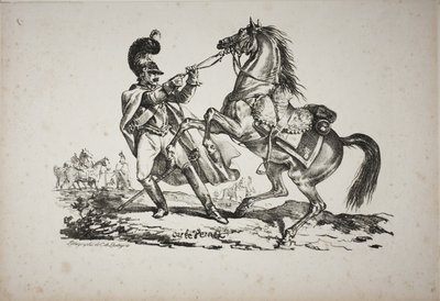 Cuirassier jaloissa pidättelee kasvatushevosta tekijältä Carle Vernet