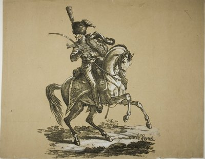 Kuninkaallinen vartija, ratsastettu hussari ja hevonen, nro 6 tekijältä Carle Vernet