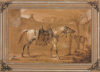 Satulattu arabiahevonen sisäpihalla, 1820. tekijältä Carle Vernet
