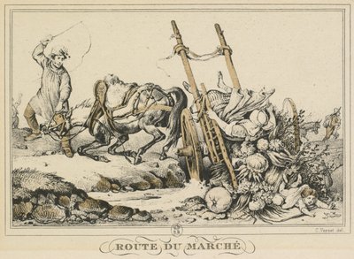 Arkielämän kohtauksia, teitä ja polkuja: Road to Market, 1819. tekijältä Carle Vernet