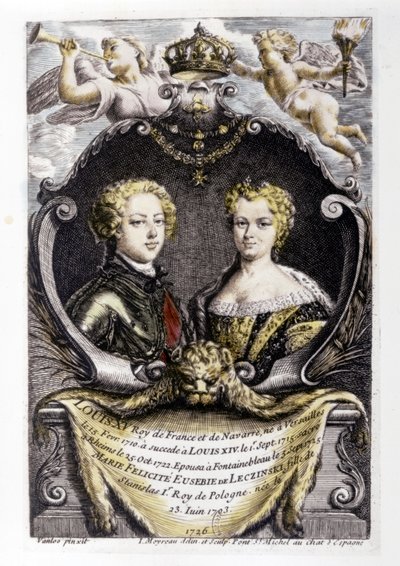 LOUIS XV ja LECSINSKA Marie: Ludvig XV (15-vuotias) ja Marie Lecsinska (22-vuotias).... tekijältä Carle van Loo