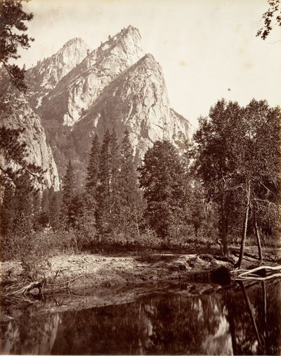 Kolme veljestä, Yosemite, n. 1872, painettu n. 1876. tekijältä Carleton E. Watkins.