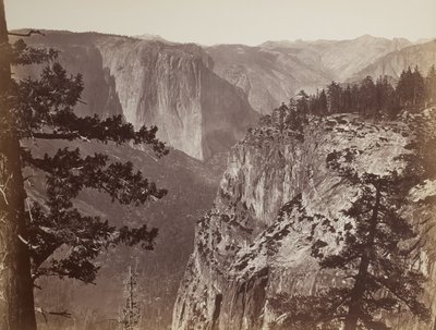 Ensimmäinen näkymä Yosemiten laaksoon Mariposa Traililta, 1865-66 tekijältä Carleton E. Watkins
