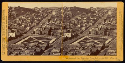 Panoraama San Franciscosta Telegraph Hilliltä, Washingtonin aukio tekijältä Carleton Watkins