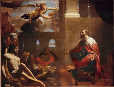 Ranskan kuningas Ludvig IX rukoilee ruton loppumista (maalaus kankaalle). tekijältä Carlo Bononi