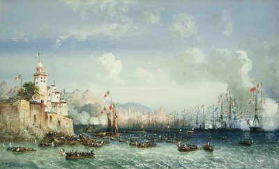 Sota Italiassa: Genova, keisari Napoleon III:n saapuminen, 1859 tekijältä Carlo Bossoli