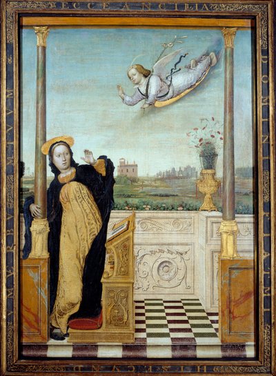 Ilmoitus. Triptyykin keskipaneeli. Carlo Di Giovani Braccescon (1478-1501) maalaus tekijältä Carlo Braccesco