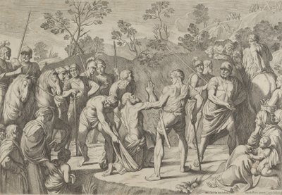 Pyhä Andreas polvistui rukouksessa, kun hänet johdetaan ristille Renin jälkeen, 1650-80. tekijältä Carlo Cesi