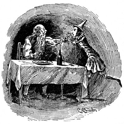 Ilustração de Pinóquio de Carlo Chiostri (1863-1939), um dos primeiros ilustradores italianos da obra de Collodi. O boneco de madeira encontra seu pai Gepetto na barriga do tubarão que os engoliu.finlandês tekijältä Carlo Chiostri