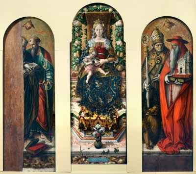 Madonna ja lapsi ja pyhät Pietari ja Paavali, Ansovino ja Jerome tekijältä Carlo Crivelli