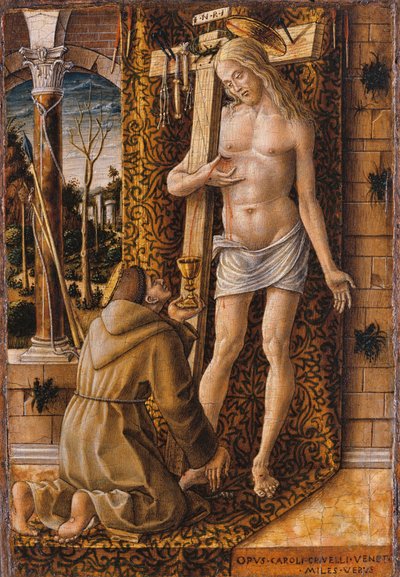 Pyhä Franciscus keräämässä Kristuksen verta tekijältä Carlo Crivelli