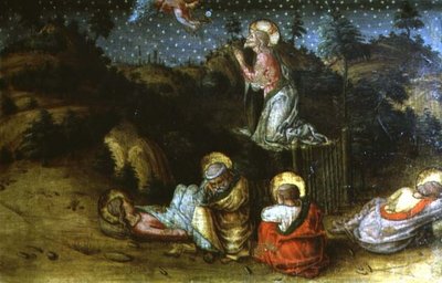 Agony in the Garden, vasen predella-paneeli San Silvestro polyptychistä tekijältä Carlo Crivelli