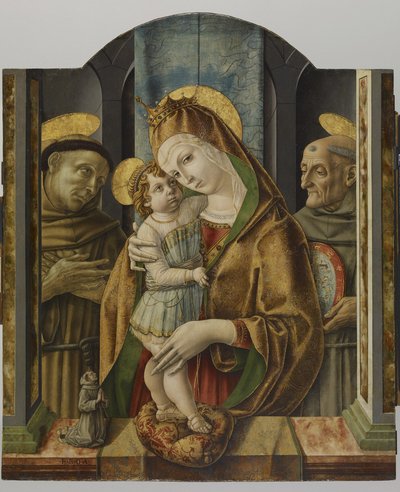 Neitsyt ja lapsi pyhimysten ja lahjoittajan kanssa, noin 1490 (tempera ja lehtikulta paneelille). tekijältä Carlo Crivelli