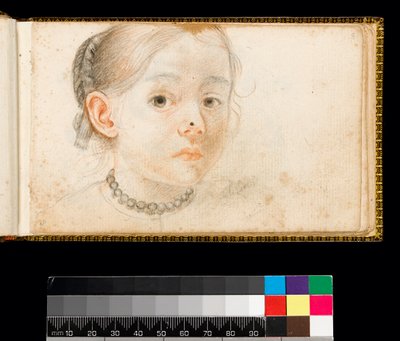 Kaulakoru yllään nuoren tytön pää ja hartiat, hiukset palmikoituna pään ympärille, 1667-1670 tekijältä Carlo Dolci