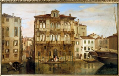 Carlo Ferrari (1813-1871) Maria Taglioni gondolissa rakennuksensa edessä Venetsiassa tekijältä Carlo Ferrari