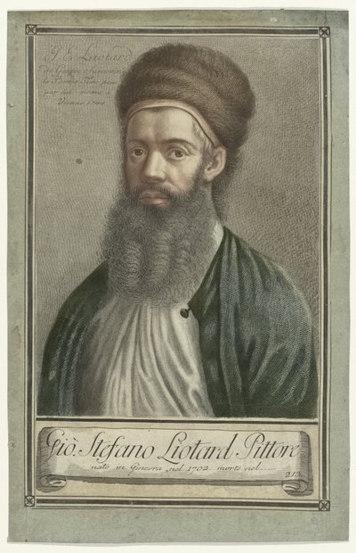 Taidemaalari Jean-Etienne Liotardin muotokuva turkkilaispuvussa, parta ja turkishattu Taiteilijoiden muotokuvia (sarjan nimi) tekijältä Carlo Gregori (possibly)