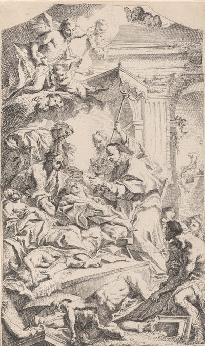 Pyhä Kaarle jakamassa ehtoollista rutosta kärsiville, 1725-75. tekijältä Carlo Innocenzo Carloni