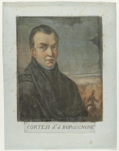 Muotokuva schilder Jacques Courtois Kunstenaars Zelfportret En in de Galleria degli Uffizi te Florence (sarjan nimi) Real Galleria di Firenzen omakuvat (sarjan nimi) tekijältä Carlo Lasinio
