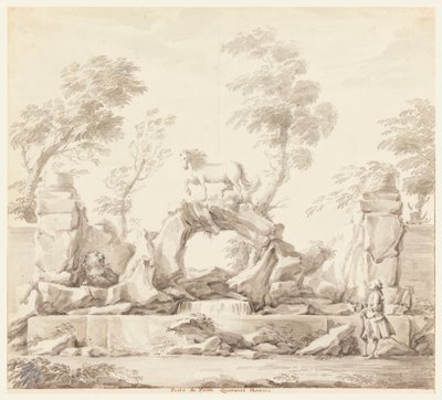 Suunnittelu suihkulähteelle Pegasuksen kanssa, Villa Albaniin, Roomaan tekijältä Carlo Marchionni