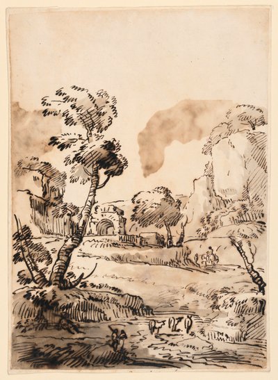 Piirustus, Pastoraalimaisema, 1760-1780 tekijältä Carlo Marchionni
