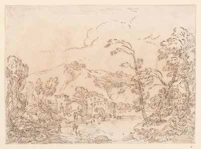 Piirros, Kylä purolla vuoristomaisemissa, 1770-86. tekijältä Carlo Marchionni
