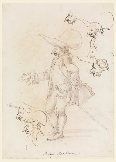 Piirustus, karikatyyrejä, n. 1725-75 tekijältä Carlo Marchionni