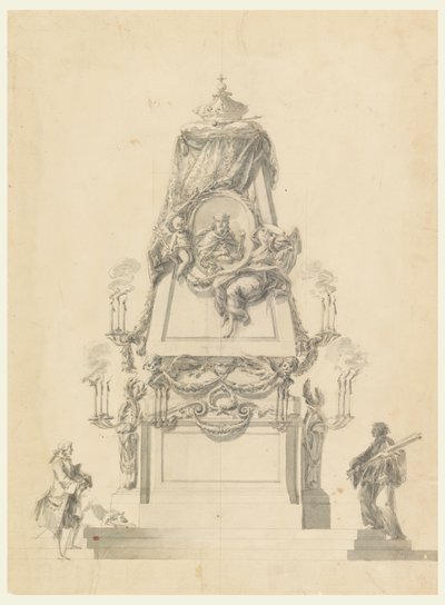 Piirustus, Kuninkaan katafalkki, n. 1765. tekijältä Carlo Marchionni